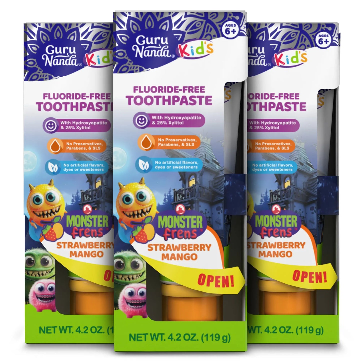 Gurunanda Kids Hydroxyapatite Toothpaste | 25% Xylitol | Fluoride-Free | Strawberry Mango Flavor | Safe to Swallow | 4.2 Oz