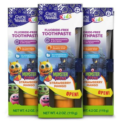 Gurunanda Kids Hydroxyapatite Toothpaste | 25% Xylitol | Fluoride-Free | Strawberry Mango Flavor | Safe to Swallow | 4.2 Oz