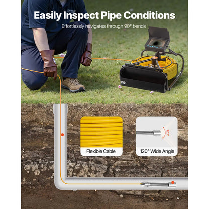 VEVOR 65.6FT Sewer Inspection Camera with 4.3" Screen, DVR Function, Waterproof IP68 Borescope, and LED Lights for Plumbing and Pipeline Inspection