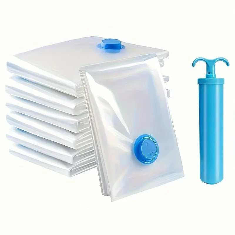 5-Pack Reusable Sealed Rectangular Plastic Space Saver Vacuum Storage Bags with Hand Pump, Zip Closure - No Power Needed Organizer for Clothes, Blankets - Vacuum Bags for Travel, Home Decluttering,Summervibes
