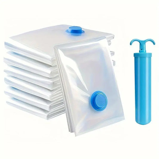 5-Pack Reusable Sealed Rectangular Plastic Space Saver Vacuum Storage Bags with Hand Pump, Zip Closure - No Power Needed Organizer for Clothes, Blankets - Vacuum Bags for Travel, Home Decluttering,Summervibes
