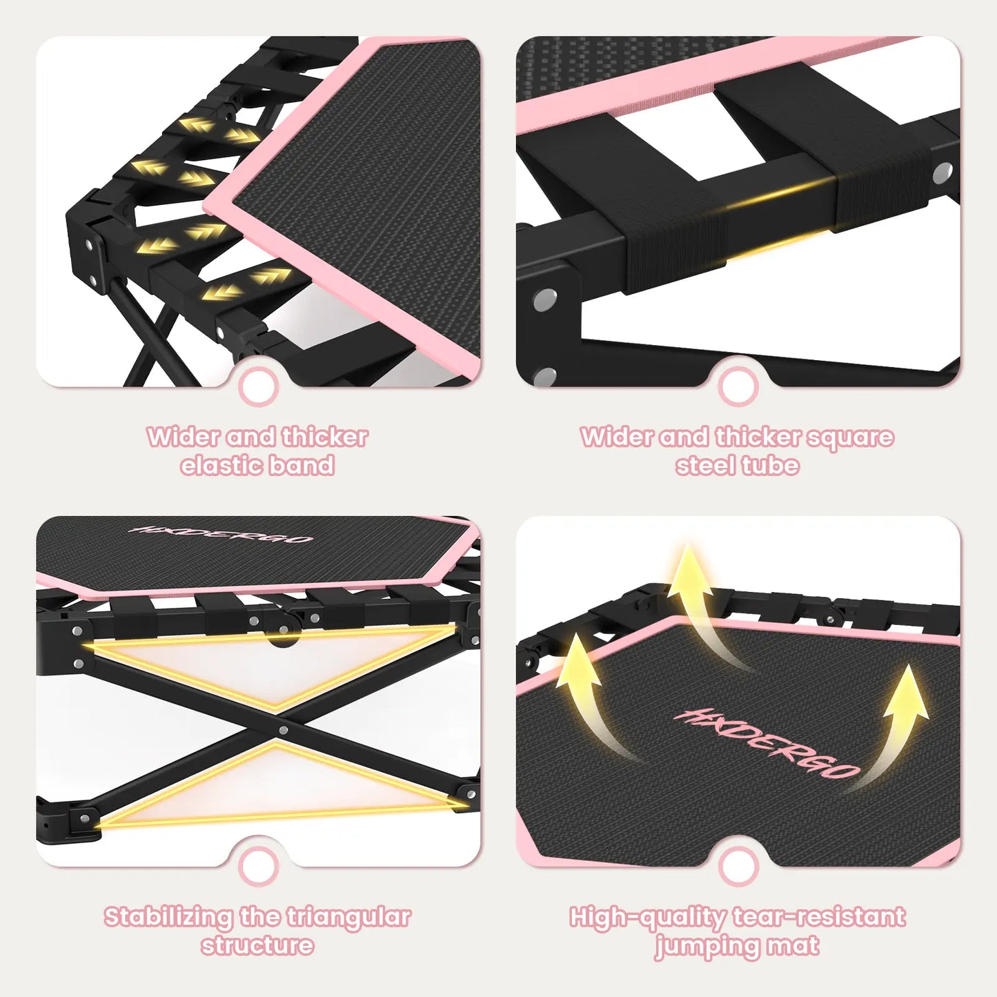 HXD-ERGO Mini Trampoline for Adults with Adjustable Foam Handle - Maximum Load Capacity 460 lbs, Easy Assembly Home Gym Equipment