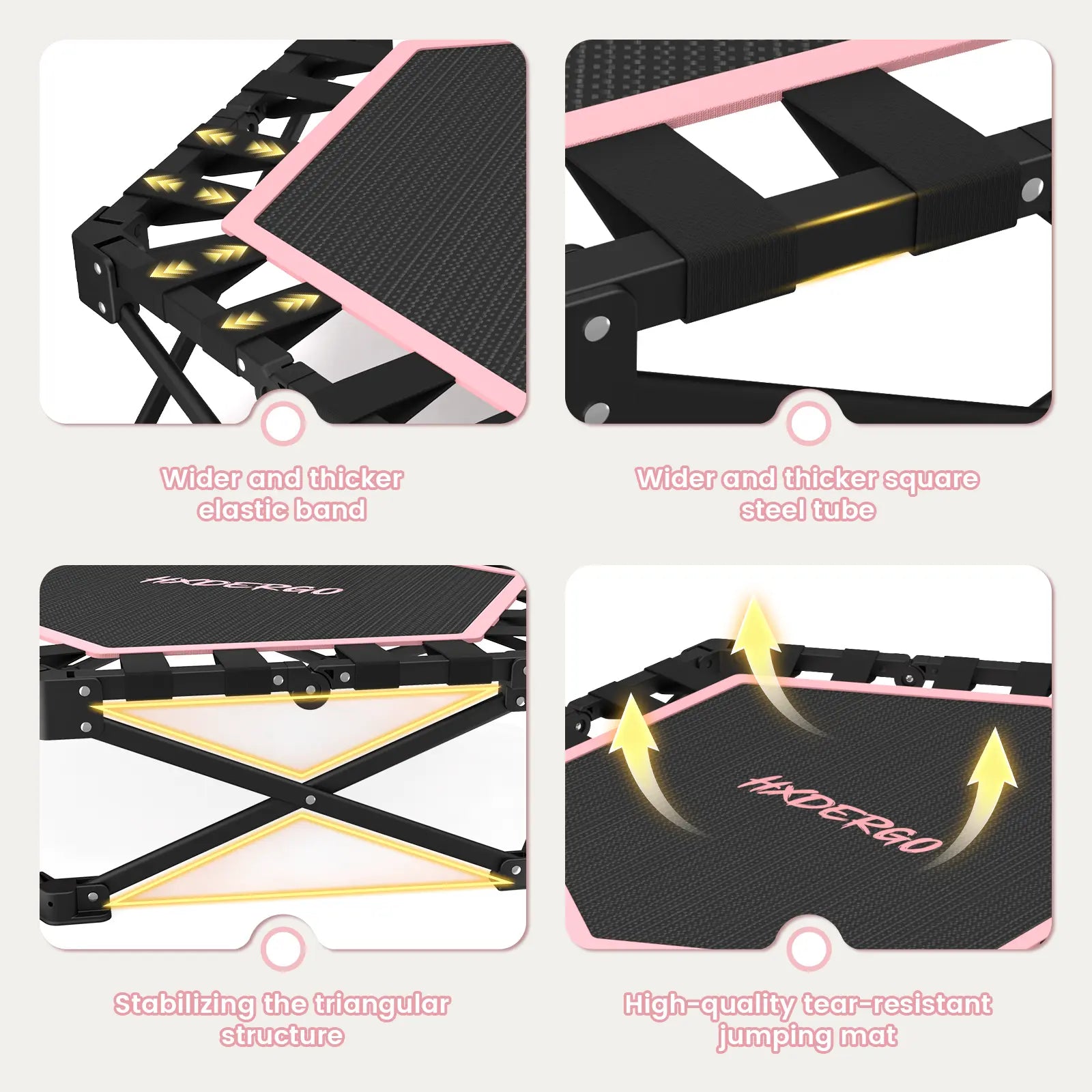 HXD-ERGO Mini Trampoline for Adults with Adjustable Foam Handle - Maximum Load Capacity 460 lbs, Easy Assembly Home Gym Equipment