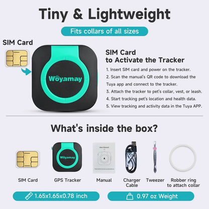 Woyamay GPS Tracker for Dogs and Cats, Tracker with Health Monitor, Mini GPS Pet Tracker, Waterproof&Light, Any Collar(Android& Ios Universal) Map Sim
