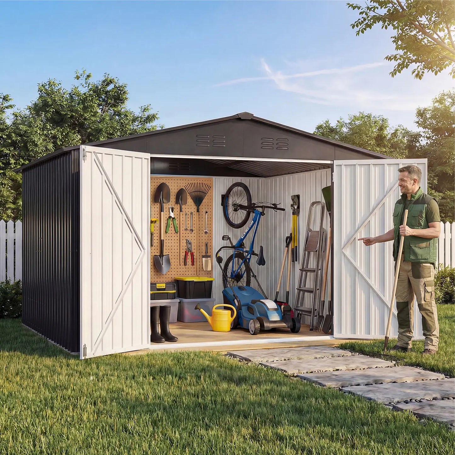 Yitahome 5 X 3 Ft/7 X 5 Ft/10 X 8 Ft Large Metal Outdoor Storage Shed, Heavy Duty Tool Storage Sheds for Backyard Patio Lawn - Ideal for Bicycles, Garden Tools, and Lawn Equipment, Easy-To-Assemble