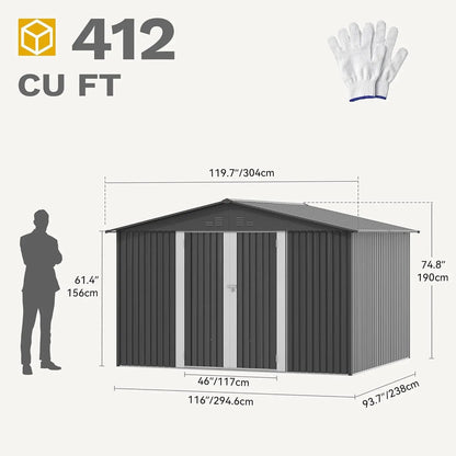Yitahome 5 X 3 Ft/7 X 5 Ft/10 X 8 Ft Large Metal Outdoor Storage Shed, Heavy Duty Tool Storage Sheds for Backyard Patio Lawn - Ideal for Bicycles, Garden Tools, and Lawn Equipment, Easy-To-Assemble