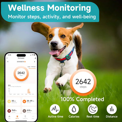 Woyamay GPS Tracker for Dogs and Cats, Tracker with Health Monitor, Mini GPS Pet Tracker, Waterproof&Light, Any Collar(Android& Ios Universal) Map Sim