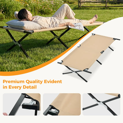 Collapsible Camping Cot, Portable Folding Bed for Camping, Outdoor Travel, Office Nap & Home Use, Heavy Duty Sleeping Cot for RV, Backyard, Beach & Indoor