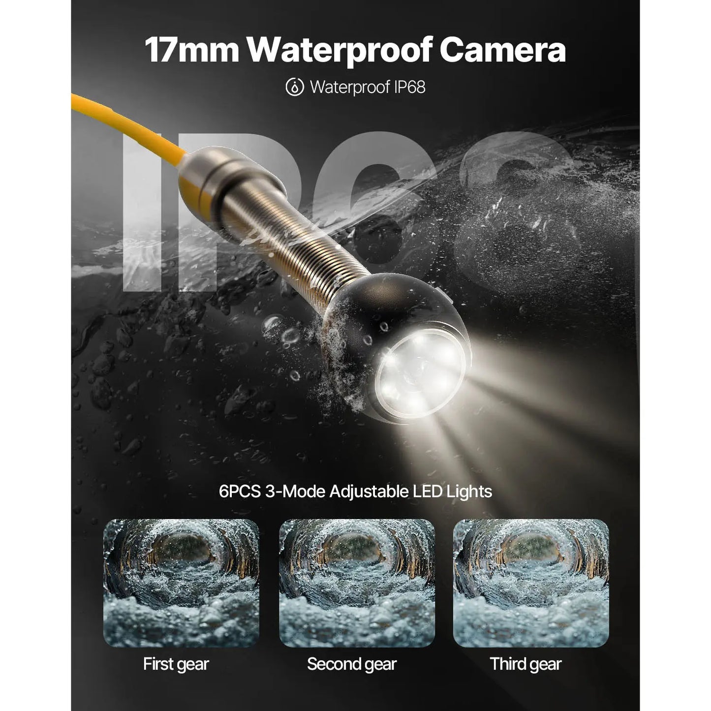 VEVOR 65.6FT Sewer Inspection Camera with 4.3" Screen, DVR Function, Waterproof IP68 Borescope, and LED Lights for Plumbing and Pipeline Inspection