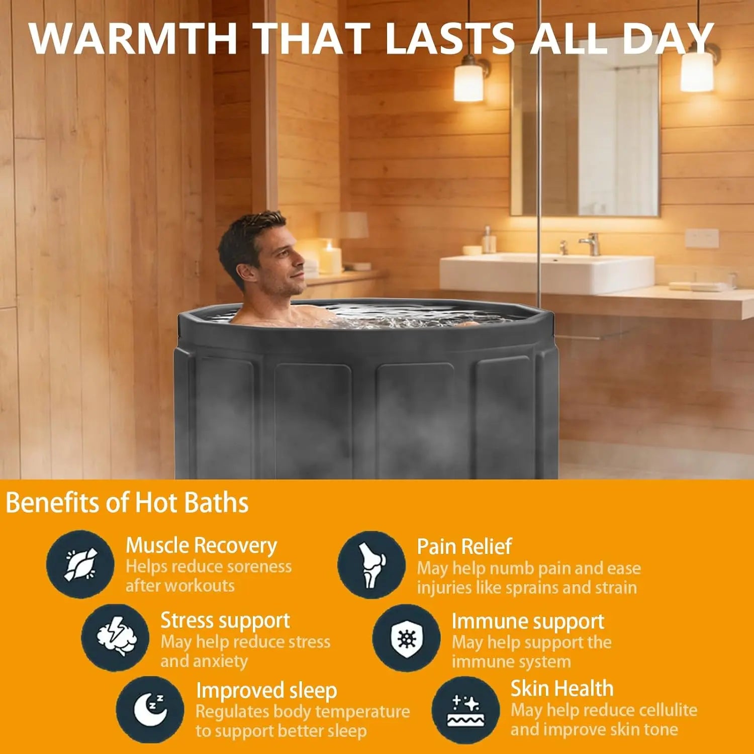Portable Bathtub for Adults, Foldable Soaking Bathtub for Hot SPA & Ice Bath, Foldable Small Bathtub for Bathing, 6-Layer Insulated Portable Tub, Space-Saving（25.6" × 41.3"）#Summervibes