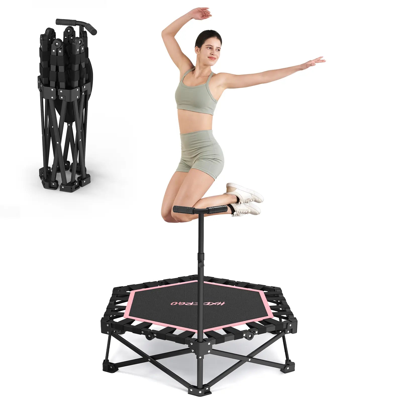 HXD-ERGO Mini Trampoline for Adults with Adjustable Foam Handle - Maximum Load Capacity 460 lbs, Easy Assembly Home Gym Equipment
