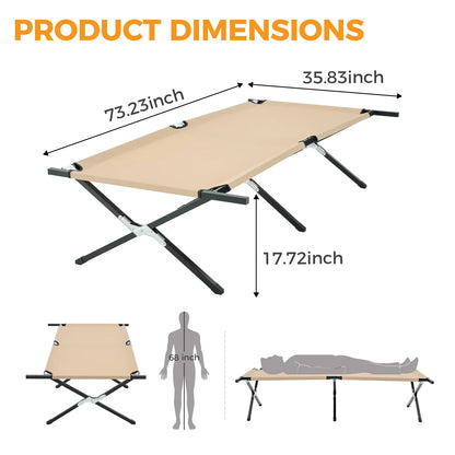 Collapsible Camping Cot, Portable Folding Bed for Camping, Outdoor Travel, Office Nap & Home Use, Heavy Duty Sleeping Cot for RV, Backyard, Beach & Indoor