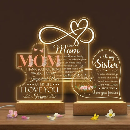 SANDJEST Mother'S Day Acrylic Night Light Table Bedside Bedroom USB Powered Decorative Light, Home Decoration, Gift for Sister Grandma