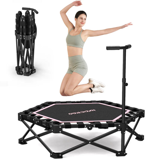 HXD-ERGO Mini Trampoline for Adults with Adjustable Foam Handle - Maximum Load Capacity 460 lbs, Easy Assembly Home Gym Equipment