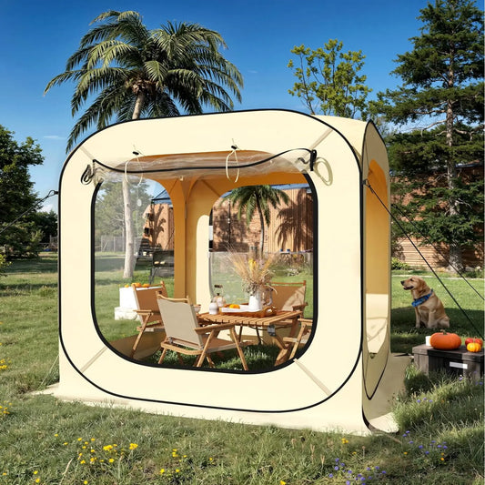 6X6 Ft All-Weather Pop up Bubble Tent - Instant 2-3 Person Garden Dome Igloo with Rainproof, Windproof & Coldproof Design for Camping, Backyard, Beach and Sports Events (Beige)