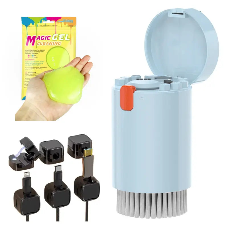 Burnphoria Electronic Cleaning Bundle: 20-in-1 Cleaning Kit, Cleaning Gel, and 3-Pack Charging Cable Clips