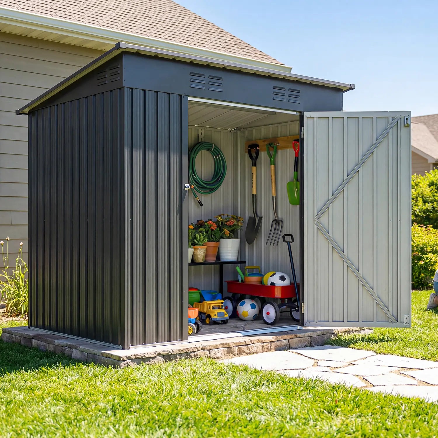 Yitahome 5 X 3 Ft/7 X 5 Ft/10 X 8 Ft Large Metal Outdoor Storage Shed, Heavy Duty Tool Storage Sheds for Backyard Patio Lawn - Ideal for Bicycles, Garden Tools, and Lawn Equipment, Easy-To-Assemble