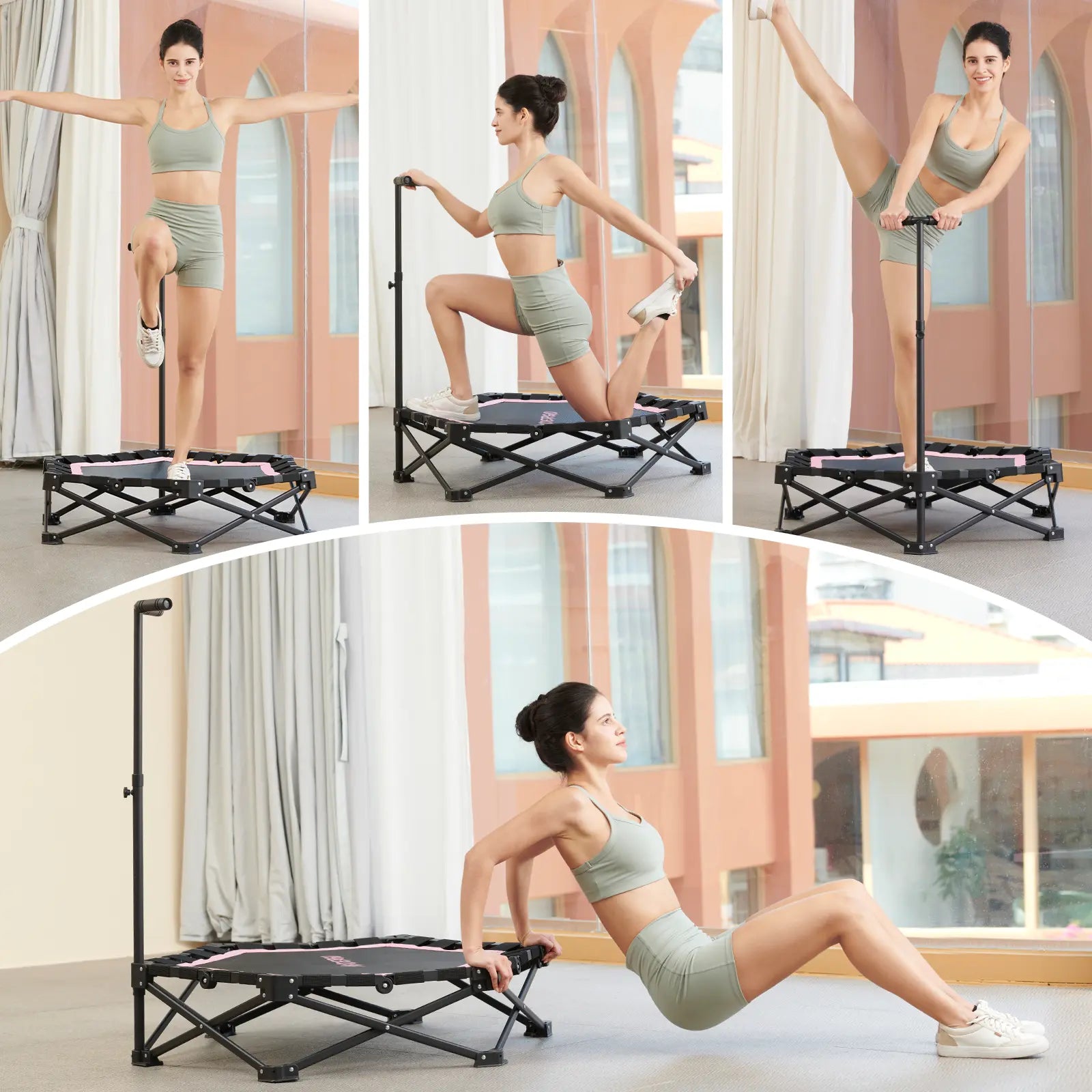 HXD-ERGO Mini Trampoline for Adults with Adjustable Foam Handle - Maximum Load Capacity 460 lbs, Easy Assembly Home Gym Equipment