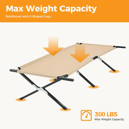 Collapsible Camping Cot, Portable Folding Bed for Camping, Outdoor Travel, Office Nap & Home Use, Heavy Duty Sleeping Cot for RV, Backyard, Beach & Indoor