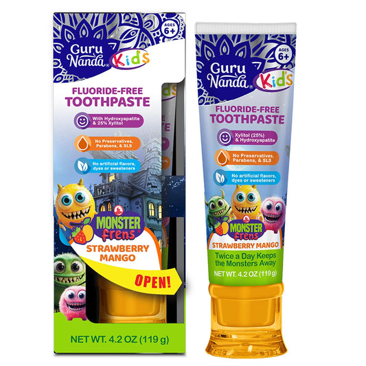 Gurunanda Kids Hydroxyapatite Toothpaste | 25% Xylitol | Fluoride-Free | Strawberry Mango Flavor | Safe to Swallow | 4.2 Oz