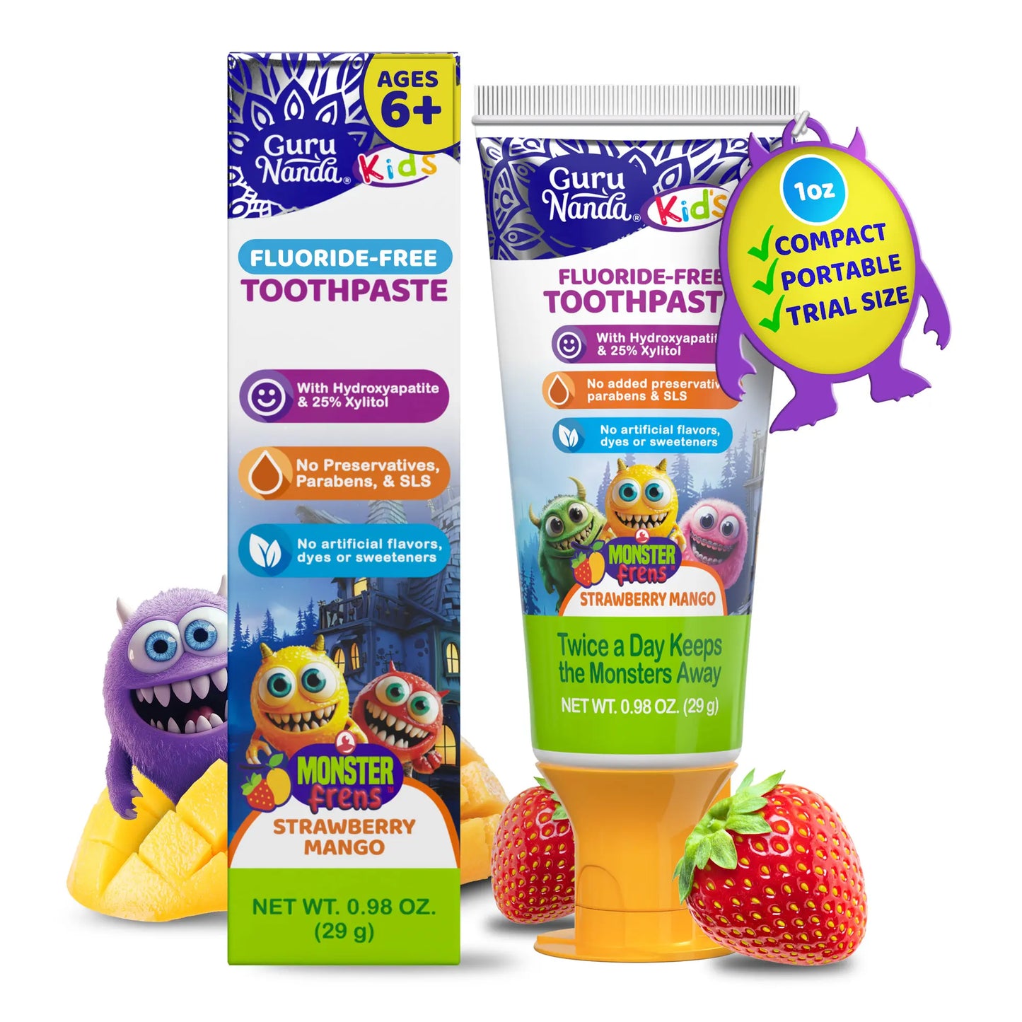 Gurunanda Kids Hydroxyapatite Toothpaste | 25% Xylitol | Fluoride-Free | Strawberry Mango Flavor | Safe to Swallow | 4.2 Oz