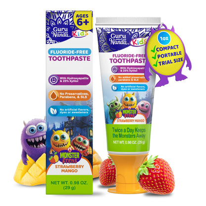 Gurunanda Kids Hydroxyapatite Toothpaste | 25% Xylitol | Fluoride-Free | Strawberry Mango Flavor | Safe to Swallow | 4.2 Oz