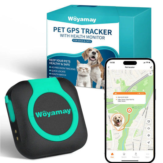 Woyamay GPS Tracker for Dogs and Cats, Tracker with Health Monitor, Mini GPS Pet Tracker, Waterproof&Light, Any Collar(Android& Ios Universal) Map Sim