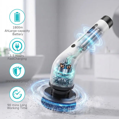 【Mother'S Day Gift】Cordless Electric Spin Scrubber, IPX7 Waterproof, 8 Brush Heads, Long Battery Life, Adjustable Speed, Extendable Handle, Durable Multi-Surface Kitchen Gadget, Kitchen Bathroom Cleaning Helper - Spin Mop, Utensils