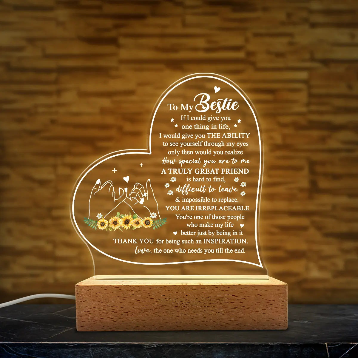 SANDJEST Mother'S Day Acrylic Night Light Table Bedside Bedroom USB Powered Decorative Light, Home Decoration, Gift for Sister Grandma