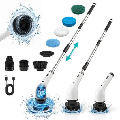 【Mother'S Day Gift】Cordless Electric Spin Scrubber, IPX7 Waterproof, 8 Brush Heads, Long Battery Life, Adjustable Speed, Extendable Handle, Durable Multi-Surface Kitchen Gadget, Kitchen Bathroom Cleaning Helper - Spin Mop, Utensils