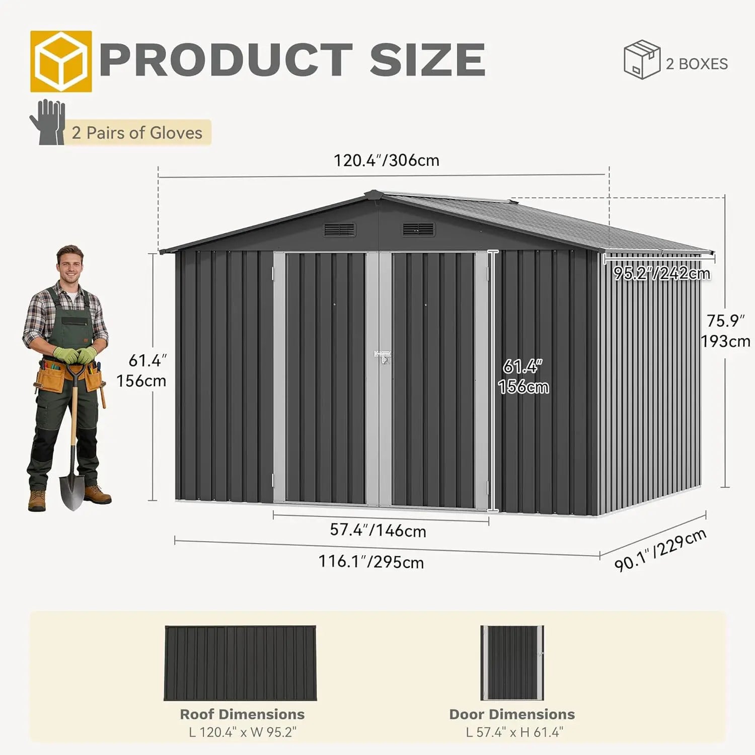 Yitahome 5 X 3 Ft/7 X 5 Ft/10 X 8 Ft Large Metal Outdoor Storage Shed, Heavy Duty Tool Storage Sheds for Backyard Patio Lawn - Ideal for Bicycles, Garden Tools, and Lawn Equipment, Easy-To-Assemble