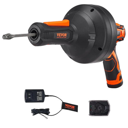 VEVOR 12V Electric Drain Auger, Summervibes, 25FT Cordless Plumbing Snake Auto Feed, Pipeline Snake Drain Clog Remover with Power Drill for 3/4"-2" Pipes, 2.0Ah Battery and Charger Included