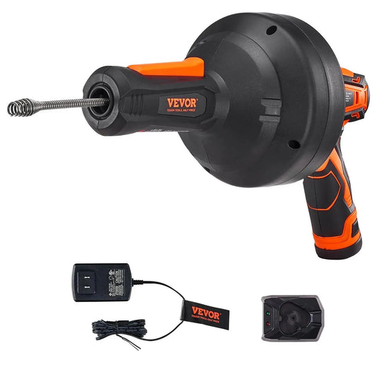 VEVOR 12V Electric Drain Auger, Summervibes, 25FT Cordless Plumbing Snake Auto Feed, Pipeline Snake Drain Clog Remover with Power Drill for 3/4"-2" Pipes, 2.0Ah Battery and Charger Included
