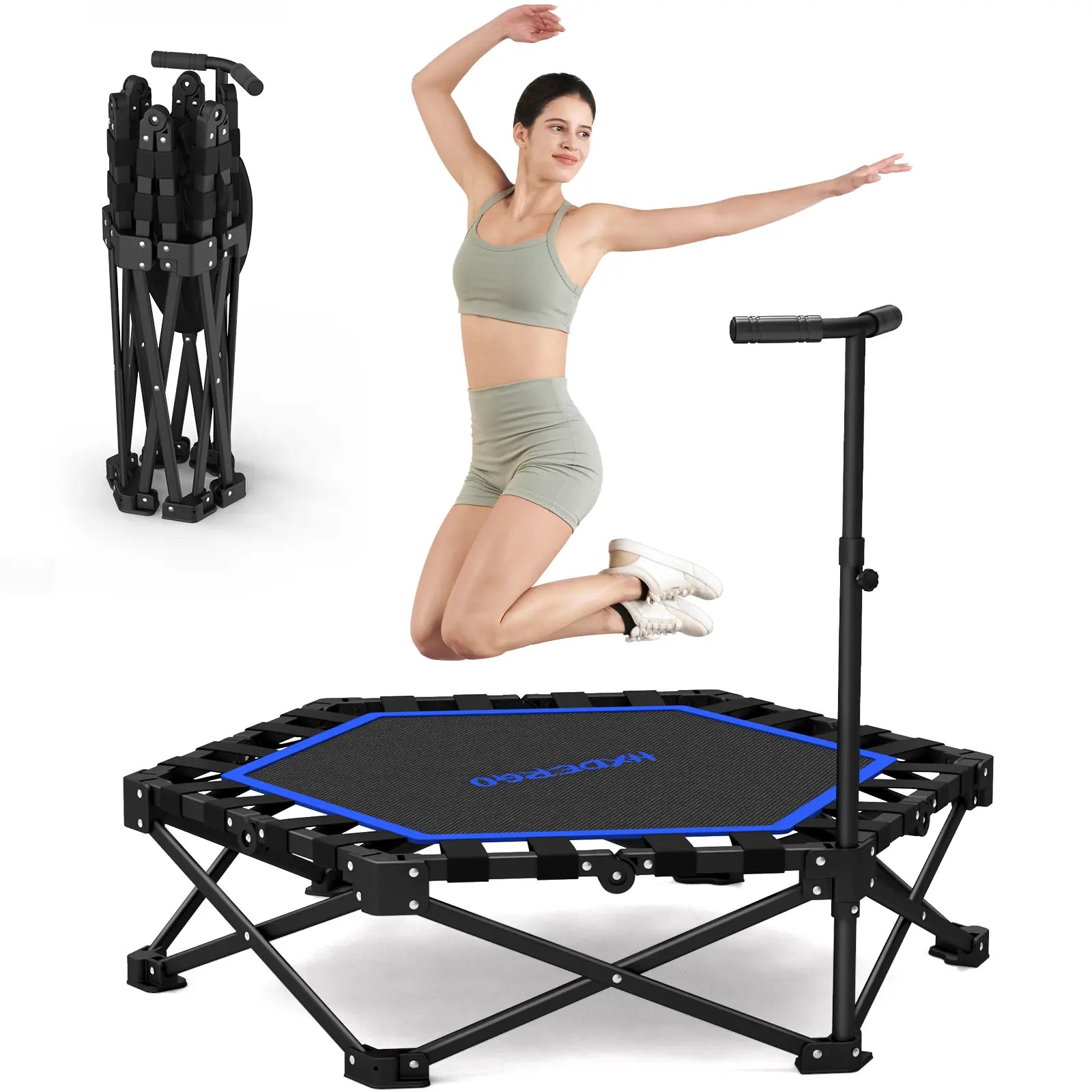 HXD-ERGO Mini Trampoline for Adults with Adjustable Foam Handle - Maximum Load Capacity 460 lbs, Easy Assembly Home Gym Equipment