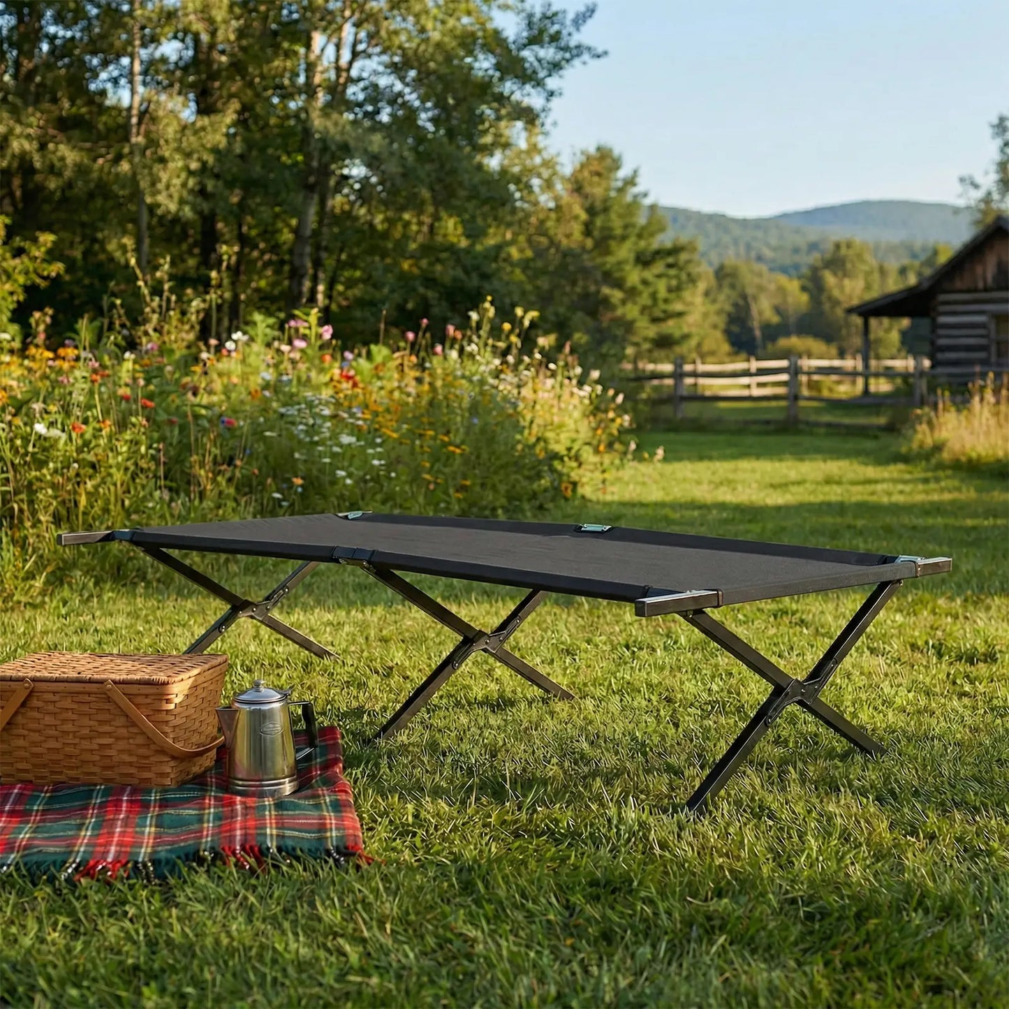 Collapsible Camping Cot, Portable Folding Bed for Camping, Outdoor Travel, Office Nap & Home Use, Heavy Duty Sleeping Cot for RV, Backyard, Beach & Indoor