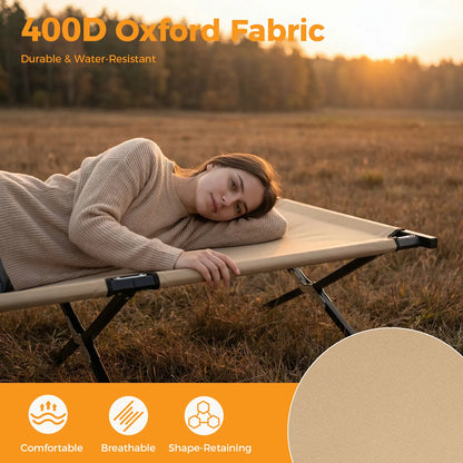 Collapsible Camping Cot, Portable Folding Bed for Camping, Outdoor Travel, Office Nap & Home Use, Heavy Duty Sleeping Cot for RV, Backyard, Beach & Indoor